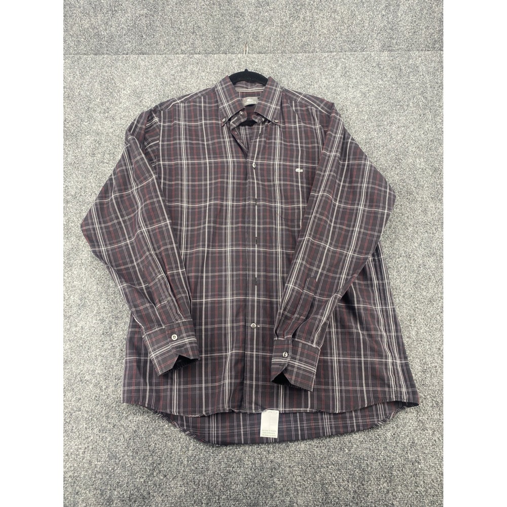 Lacoste Plaid Button Down Shirt Mens 41 Medium Black Red Long Sleeve Casual 2513